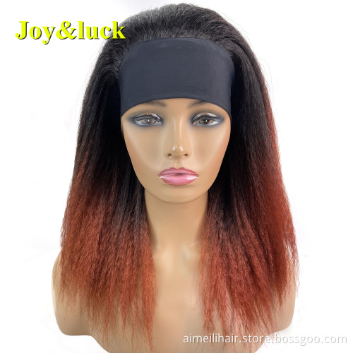Wholesale Price High Quality Daily Wear Wig Soft Afro Kinky Headband Wigs  Black Ombre Brown Long Straight Synthetic Women Hair